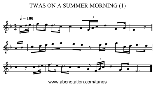 TWAS ON A SUMMER MORNING (1) - staff notation