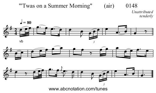 'Twas on a Summer Morning        (air)        0148 - staff notation
