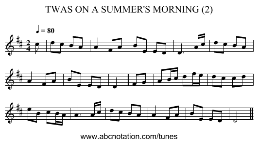TWAS ON A SUMMER'S MORNING (2) - staff notation