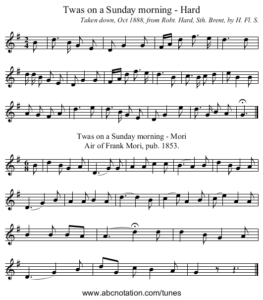 Twas on a Sunday morning - Hard - staff notation