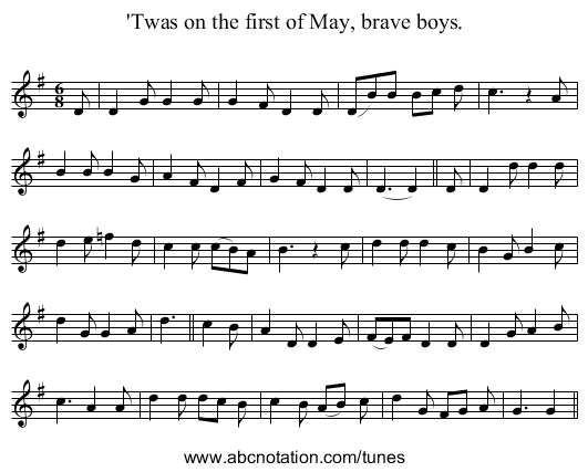 'Twas on the first of May, brave boys. - staff notation