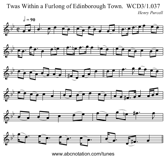 Twas Within a Furlong of Edinborough Town.  WCD3/1.037 - staff notation