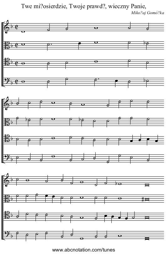 Twe mi?osierdzie, Twoje prawd?, wieczny Panie, - staff notation