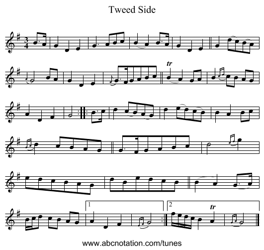 Tweed Side - staff notation