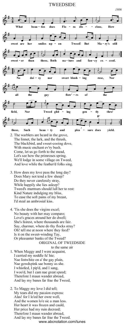 TWEEDSIDE - staff notation
