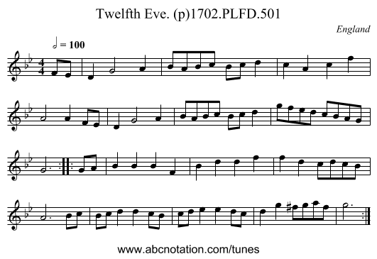 Twelfth Eve. (p)1702.PLFD.501 - staff notation