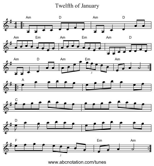 Twelfth of January - staff notation