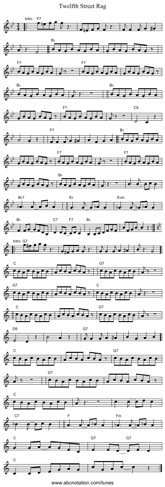 Twelfth Street Rag - staff notation