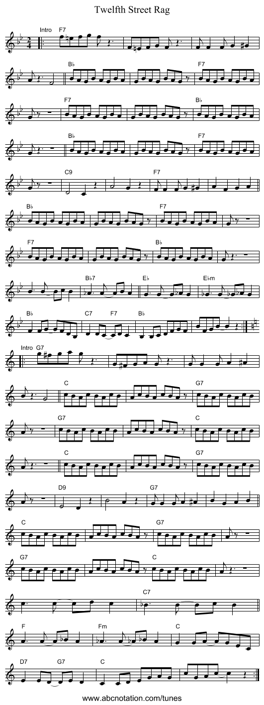 Twelfth Street Rag - staff notation