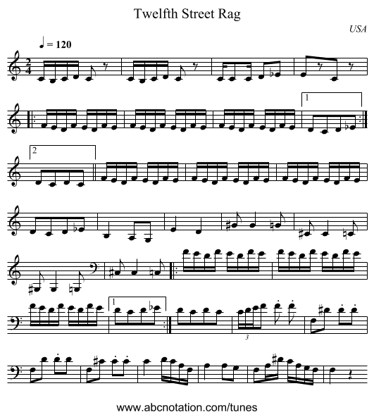 Twelfth Street Rag - staff notation