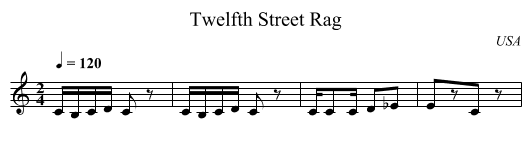 Twelfth Street Rag - staff notation