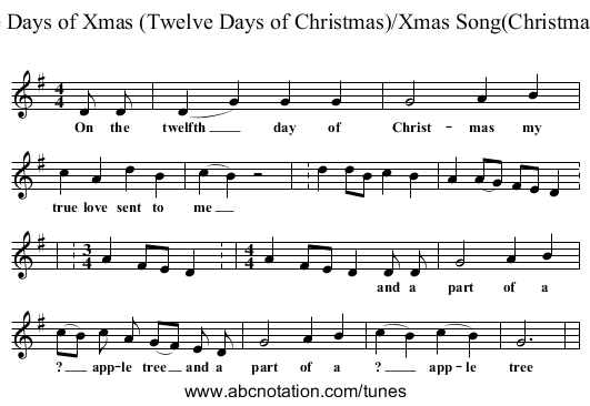 Twelve Days of Xmas (Twelve Days of Christmas)/Xmas Song(Christmas Song) - staff notation