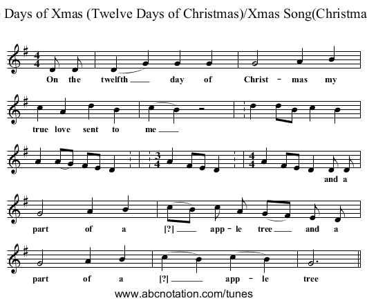 Twelve Days of Xmas (Twelve Days of Christmas)/Xmas Song(Christmas Song) - staff notation