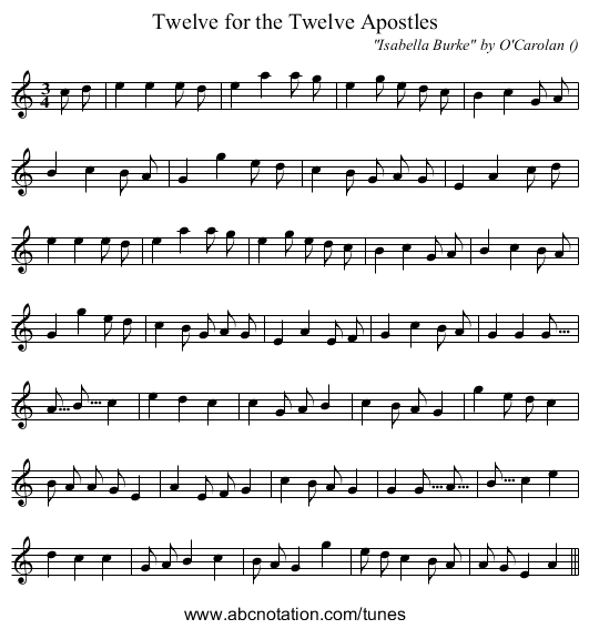 Twelve for the Twelve Apostles - staff notation