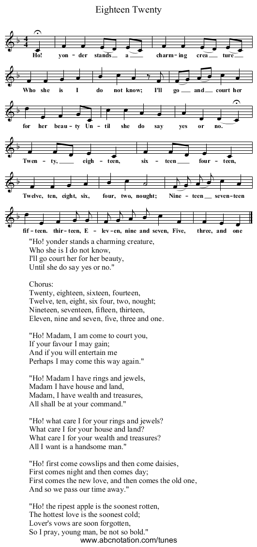 Twenty, Eighteen - staff notation