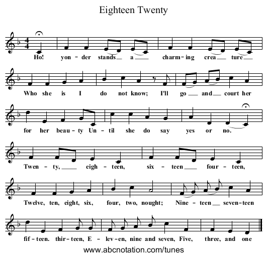 Twenty, Eighteen - staff notation