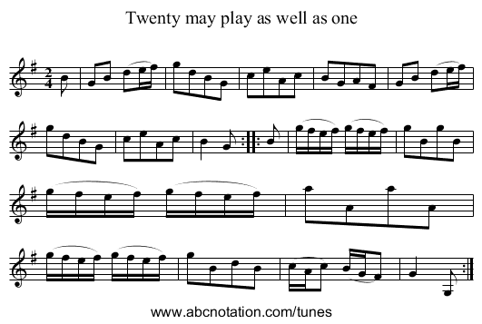 Twenty may play as well as one - staff notation
