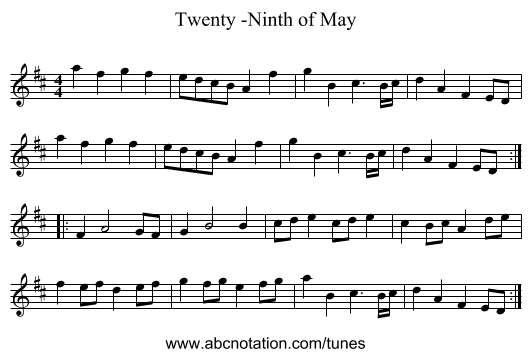 Twenty -Ninth of May - staff notation