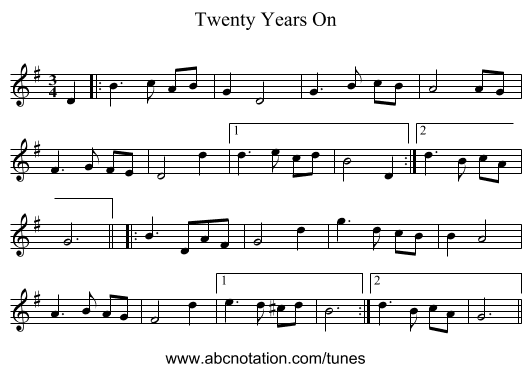 Twenty Years On - staff notation