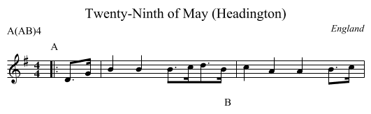 Twenty-Ninth of May (Headington) - staff notation