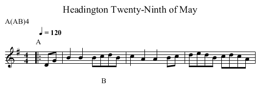 Twenty-Ninth of May, Headington - staff notation