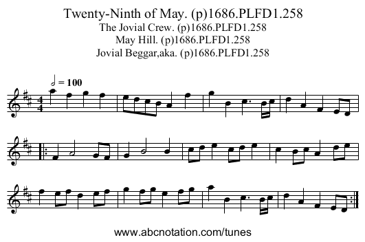 Twenty-Ninth of May. (p)1686.PLFD1.258 - staff notation