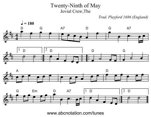 Twenty-Ninth of May - staff notation