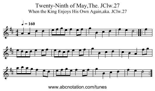 Twenty-Ninth of May,The. JClw.27 - staff notation