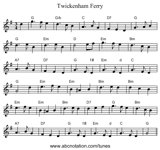 Twickenham Ferry - staff notation