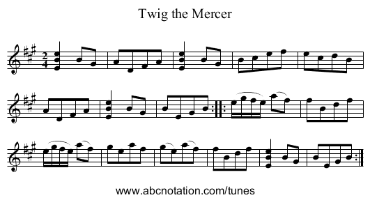 Twig the Mercer - staff notation