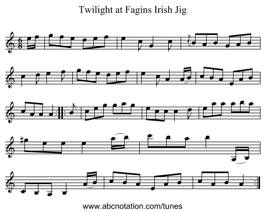 Twilight at Fagins Irish Jig - staff notation