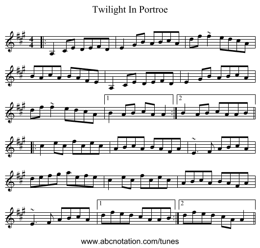 Twilight In Portroe - staff notation