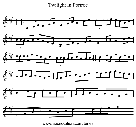 Twilight In Portroe - staff notation