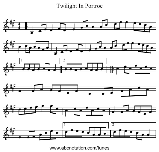 Twilight In Portroe - staff notation