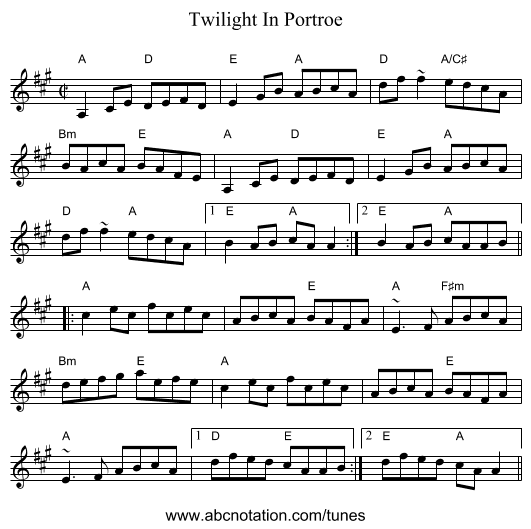 Twilight In Portroe - staff notation