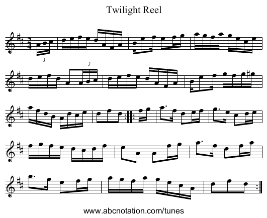 Twilight Reel - staff notation