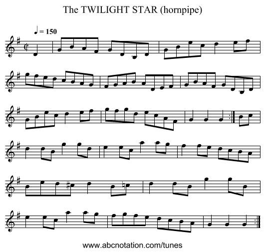 TWILIGHT STAR (hornpipe), The - staff notation