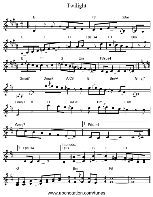 Twilight - staff notation