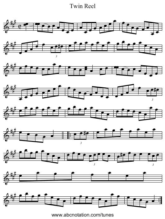 Twin Reel - staff notation