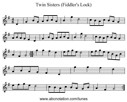 Twin Sisters (Fiddler's Lock) - staff notation