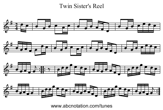 Twin Sister's Reel - staff notation