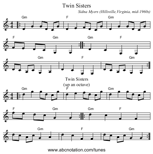 Twin Sisters - staff notation