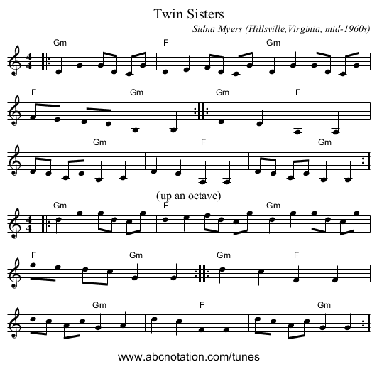 Twin Sisters - staff notation
