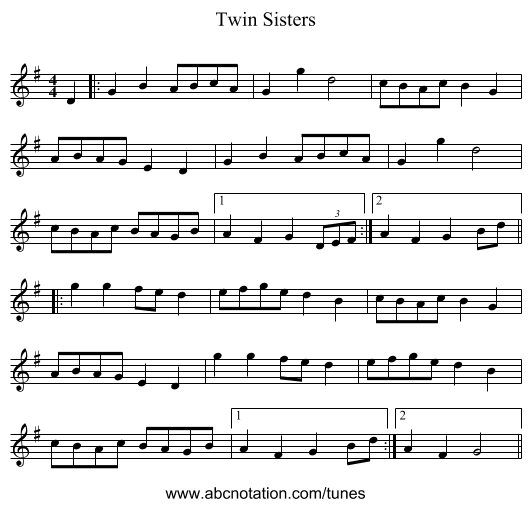 Twin Sisters - staff notation