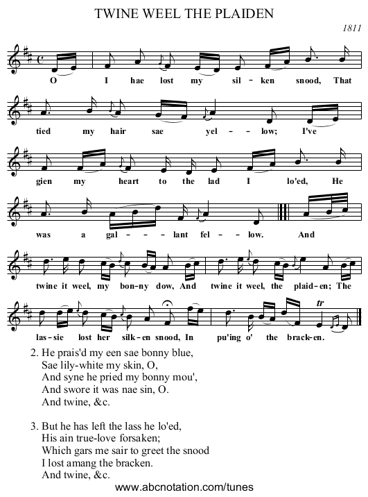 TWINE WEEL THE PLAIDEN - staff notation