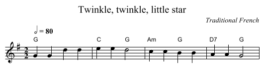 Twinkle, twinkle, little star - staff notation