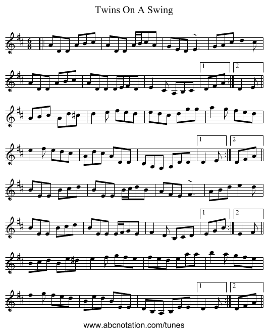 Twins On A Swing - staff notation