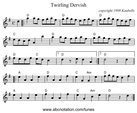 Twirling Dervish - staff notation