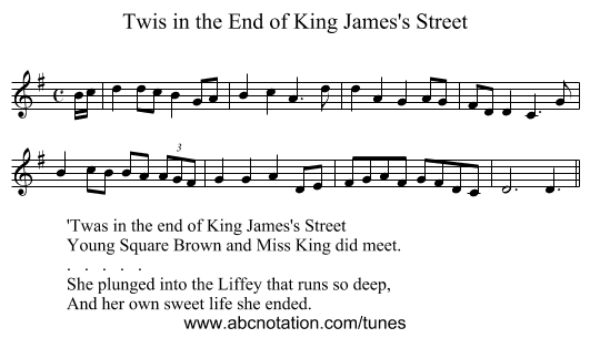 Twis in the End of King James's Street - staff notation