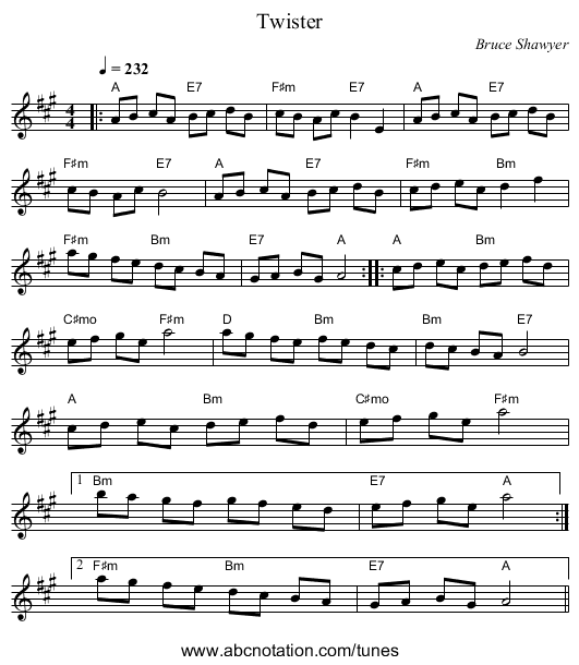 Twister - staff notation